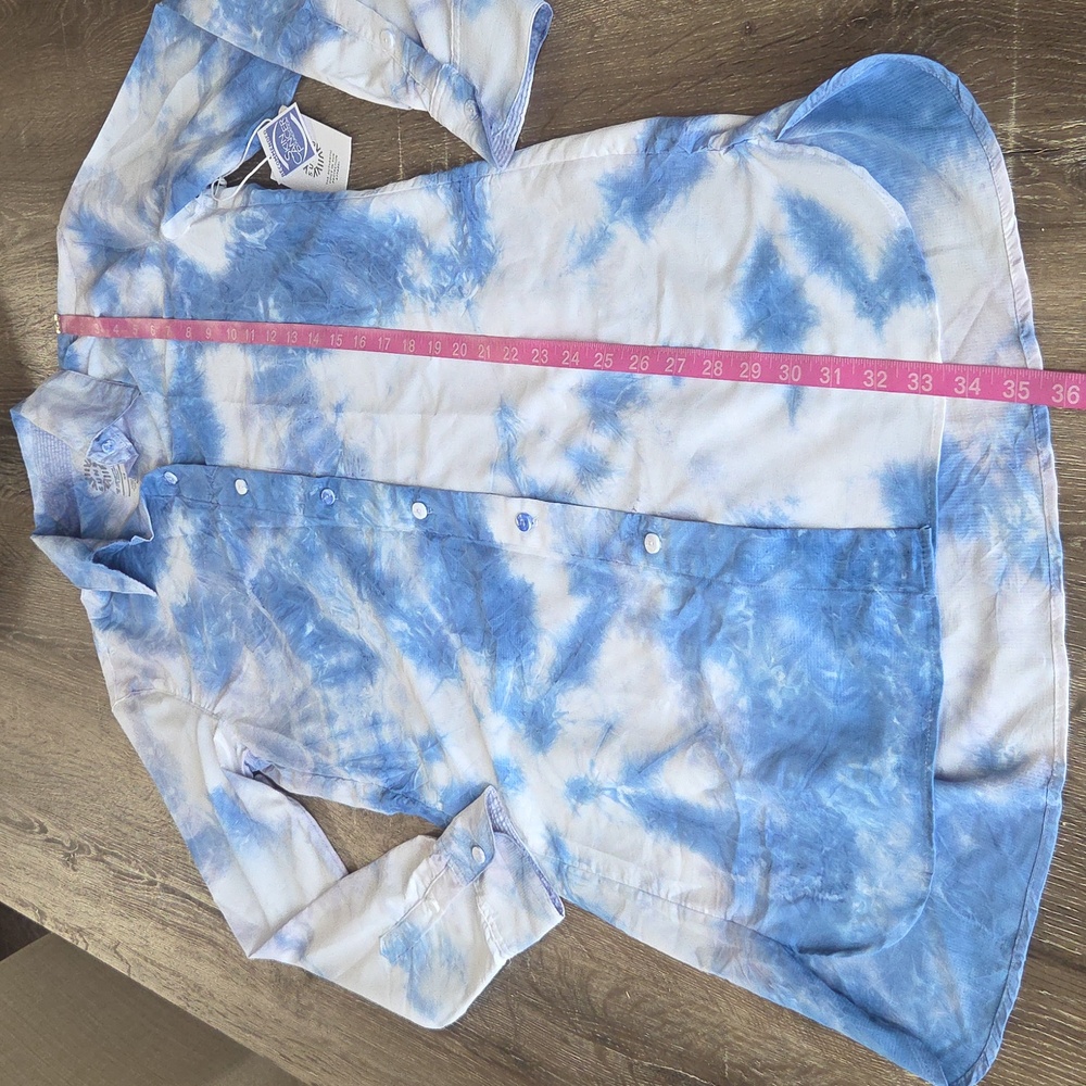 NEW! SUN50 Blue & White Tie-Dye Button-Up Beach Swim Cover Up Shirt Dress XS - Picture 6 of 11